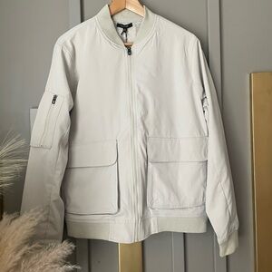 Light Beige Bomber Jacket with Front Pockets